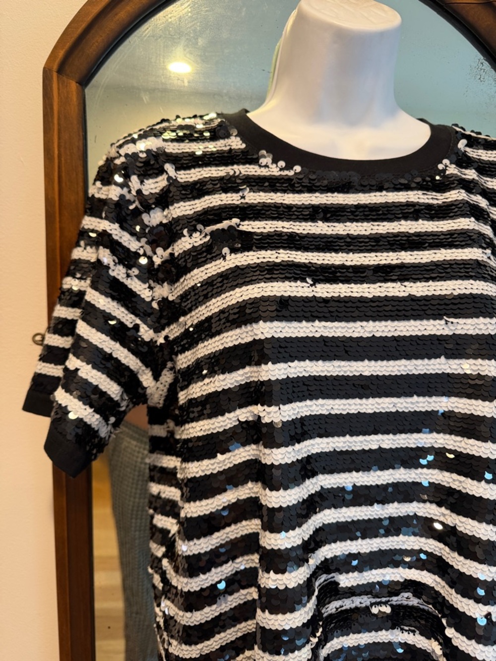 J. Crew Sequin Embellished Striped Tee NWT M - Picture 2 of 6